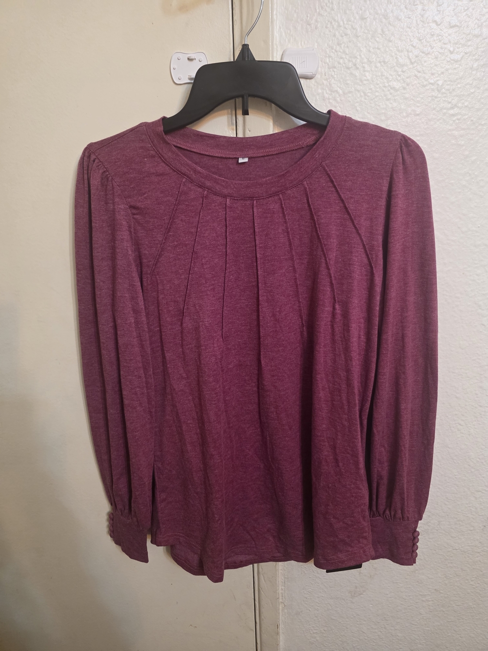 Amazon Long-Sleeve Pleated Top in Plum